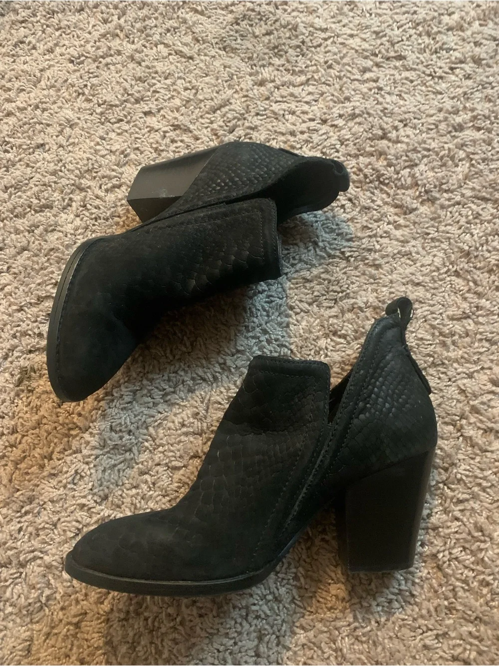 Jeffrey Campbell Rowlan Snakeskin Embossed Leather Bootie Ankle Boots Black